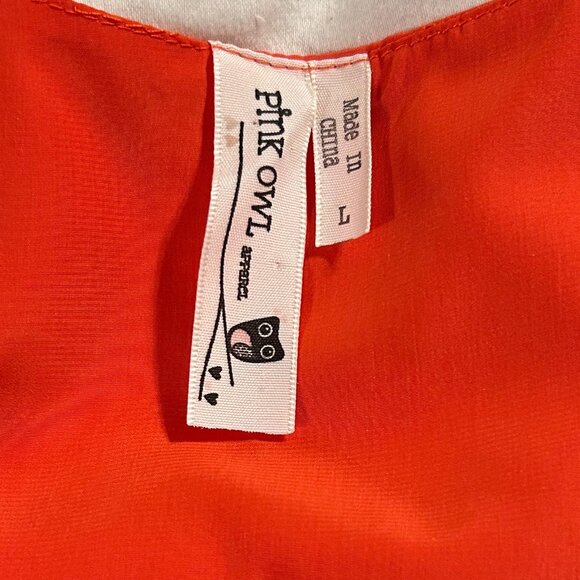Pink Owl Orange Blouse -Size L - Picture 4 of 4